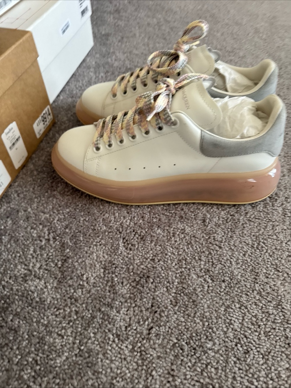 Alexander McQueen White Leather Platform Sneakers with Pink-Tan Gloss Sole